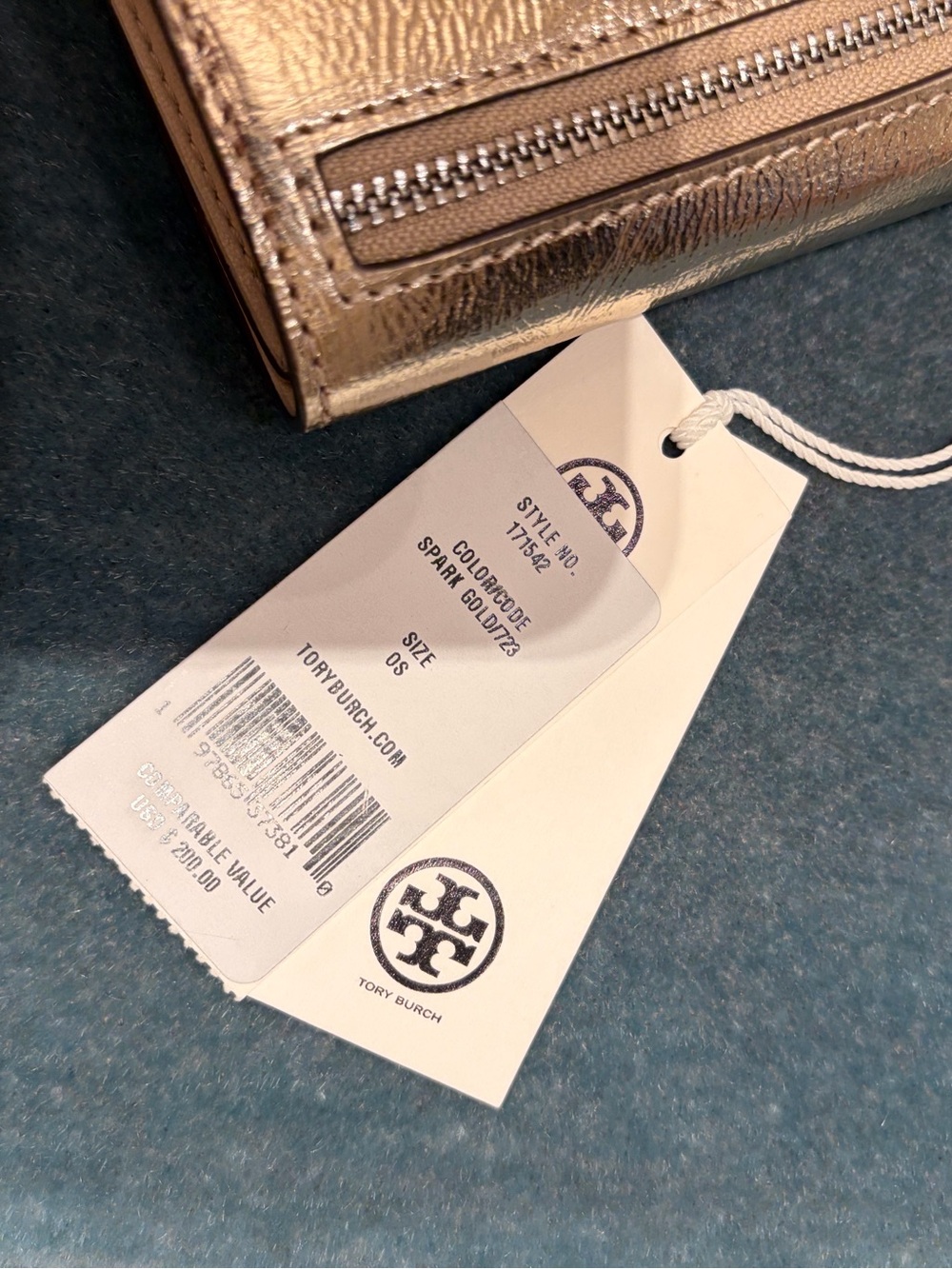Tory Burch Metallic gold Compact Wallet Thea new with tag(limited time sale) - Picture 5 of 8